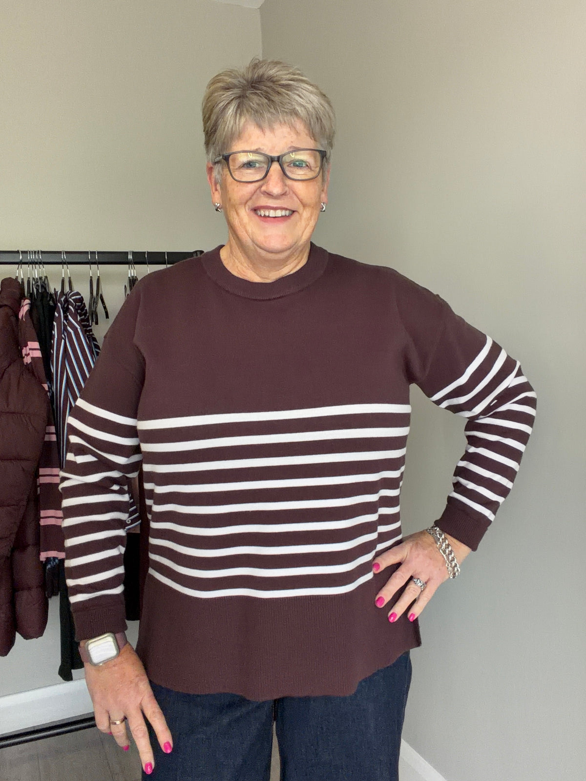 Kaffe KAlimone Fudge/Chalk Knit Pullover