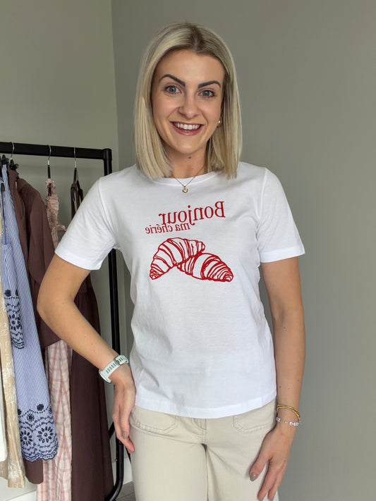 B.Young BYsobbe White/Red Print Tee
