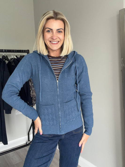 Mudflower Denim Blue Cable Hooded Cardigan