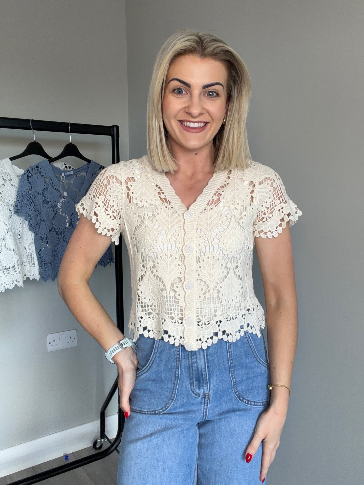 Beige Crochet Cardigan