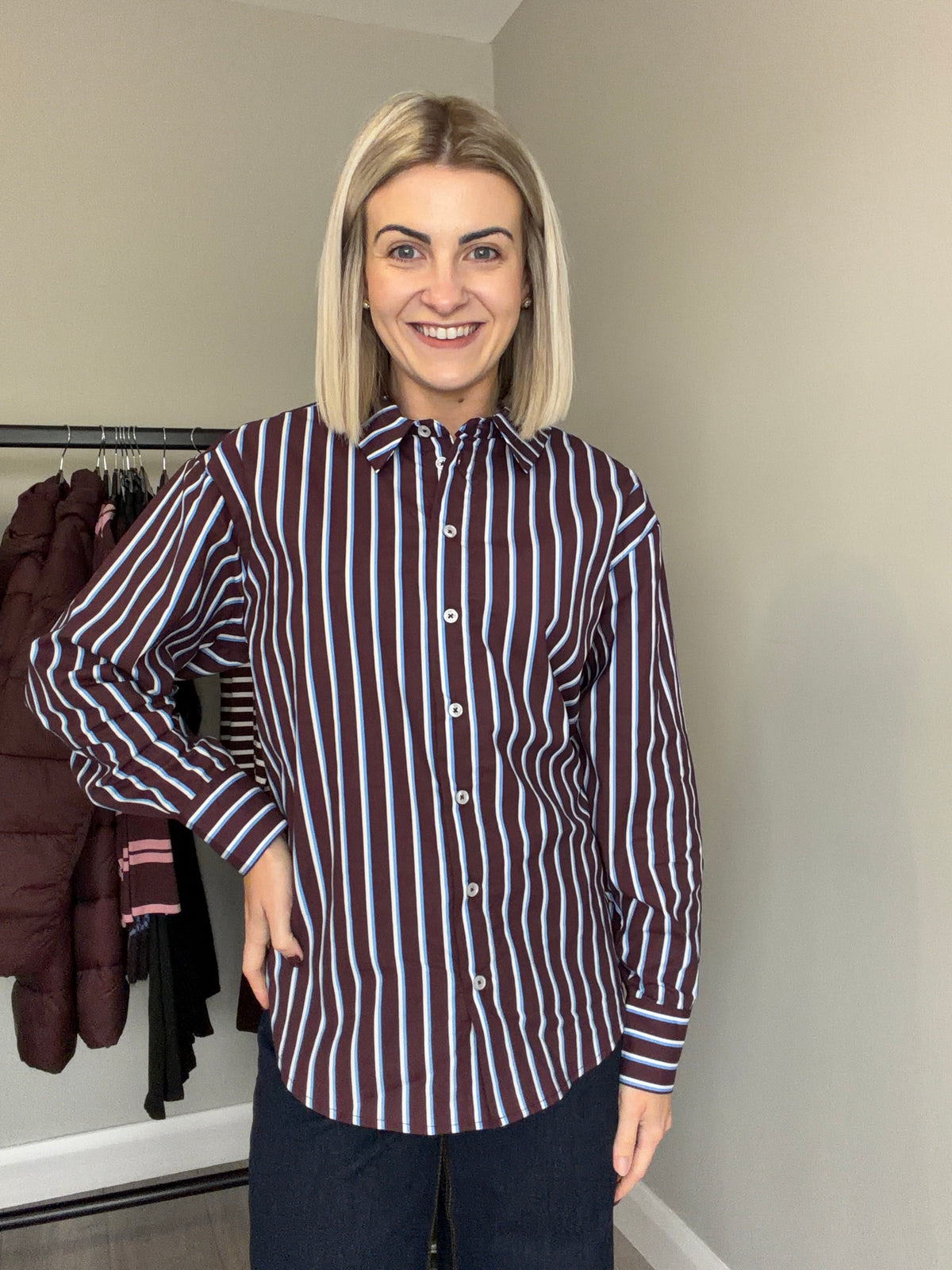 Kaffe KAgavina Fudge/Chalk/Blue Stripe Shirt