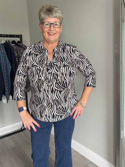 Emreco Navy/Cream Grandad Blouse