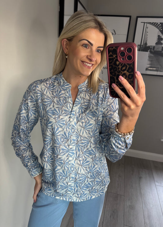 Blue & Sage V Neck Blouse