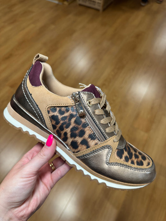 Marco Tozzi Leopard/Burgundy Zip Trainer