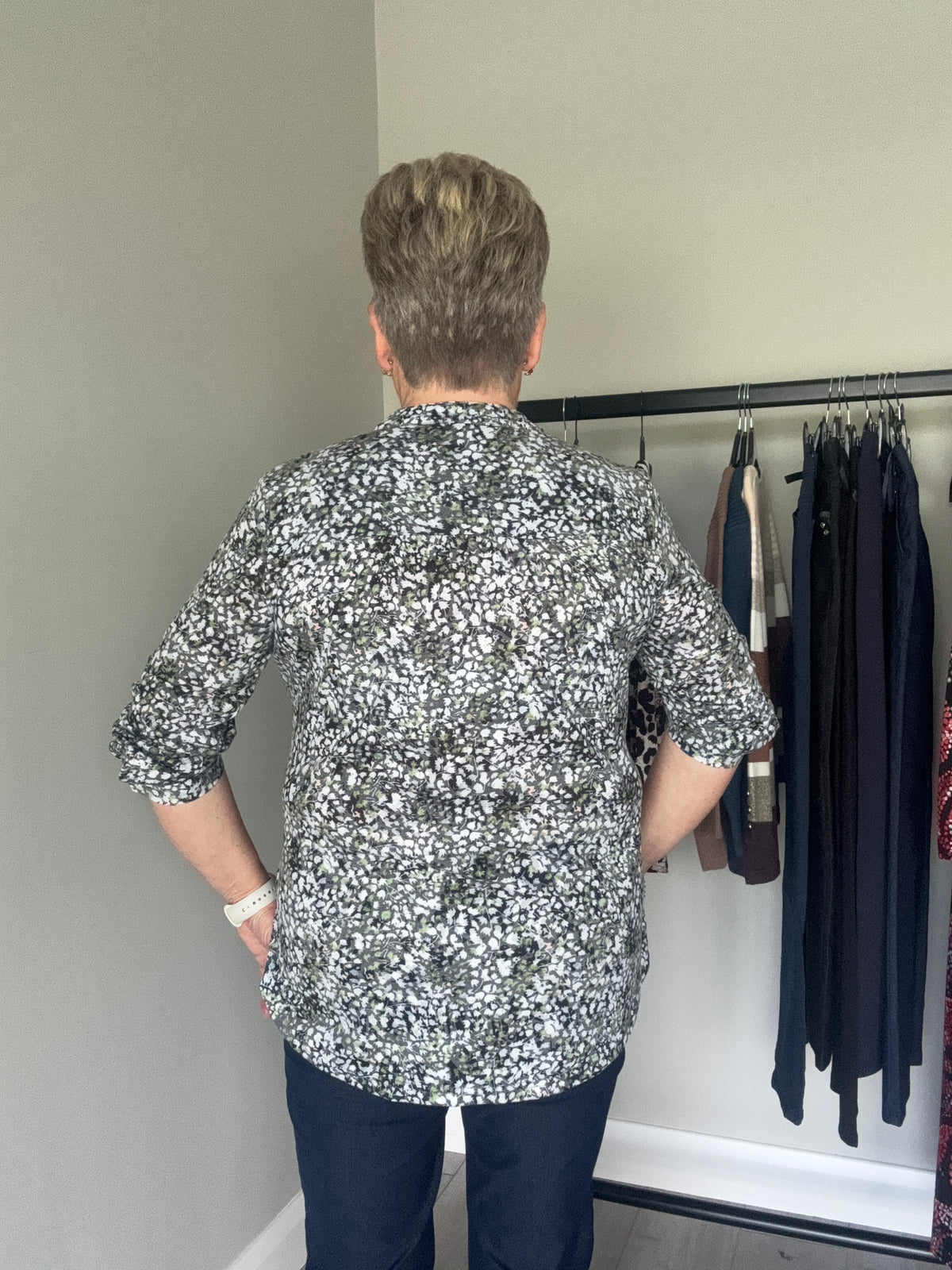 Claudia C Green/Grey Print Blouse