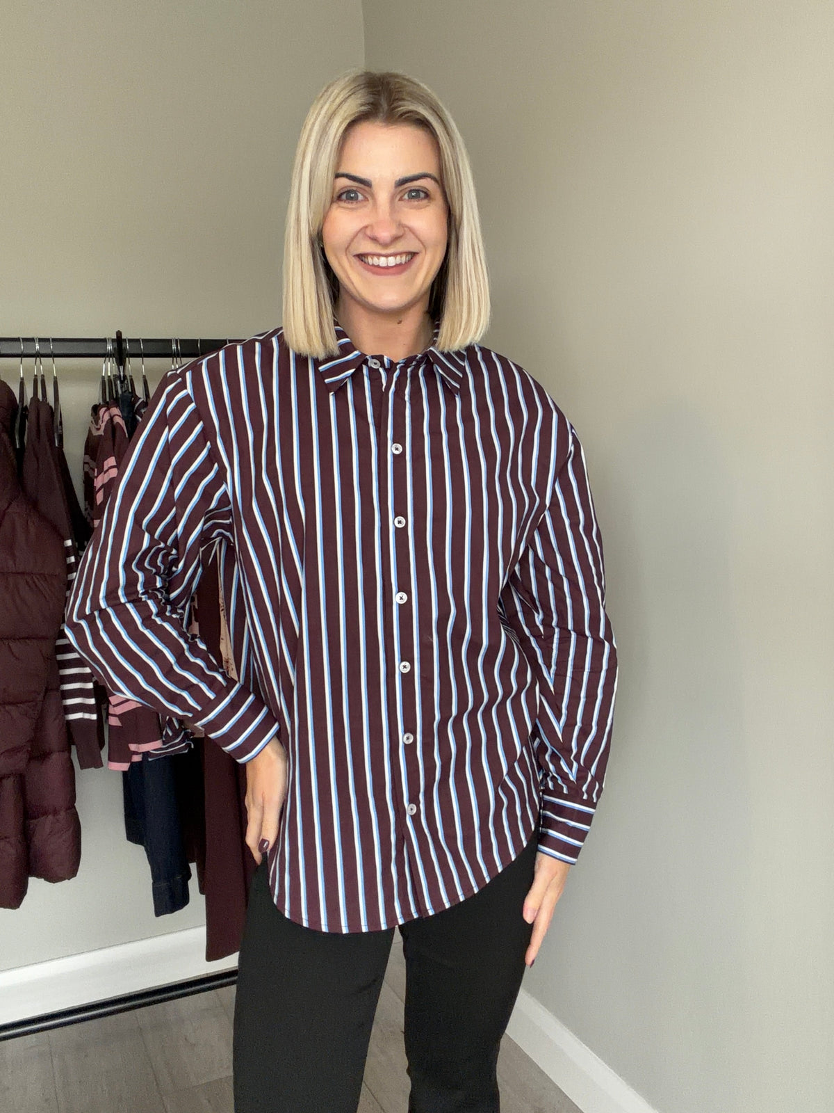Kaffe KAgavina Fudge/Chalk/Blue Stripe Shirt