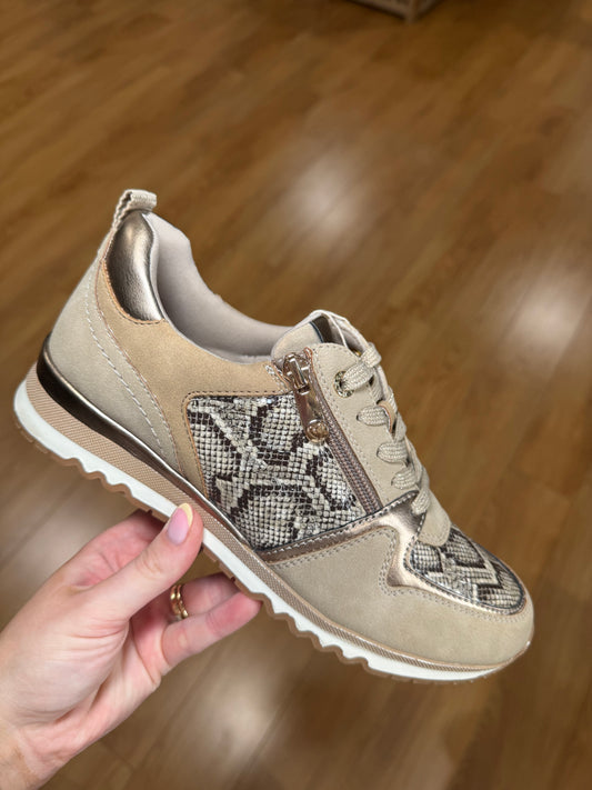 Marco Tozzi Taupe Snake Zip Trainer