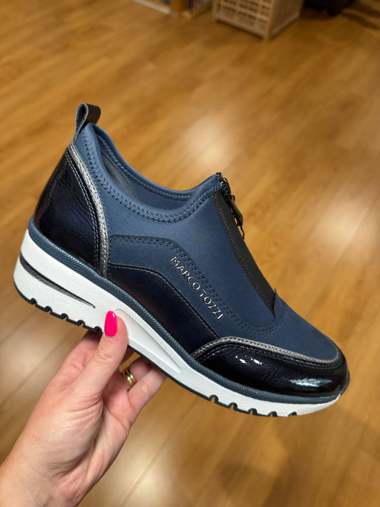 Marco Tozzi Navy Zip Wedge Trainer