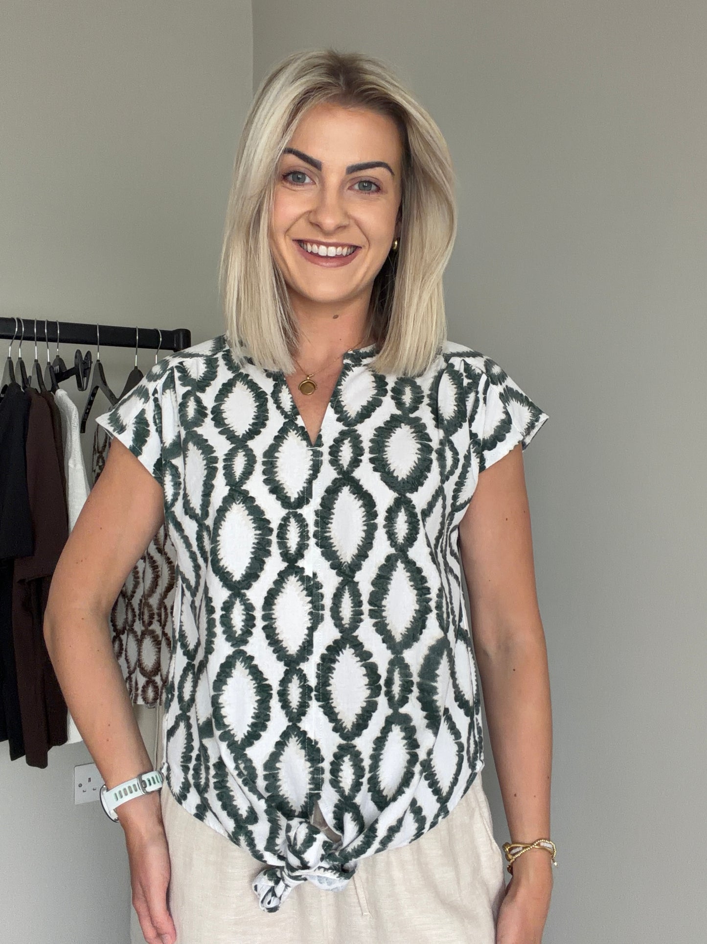 Freequent Forest Green Tie Blouse