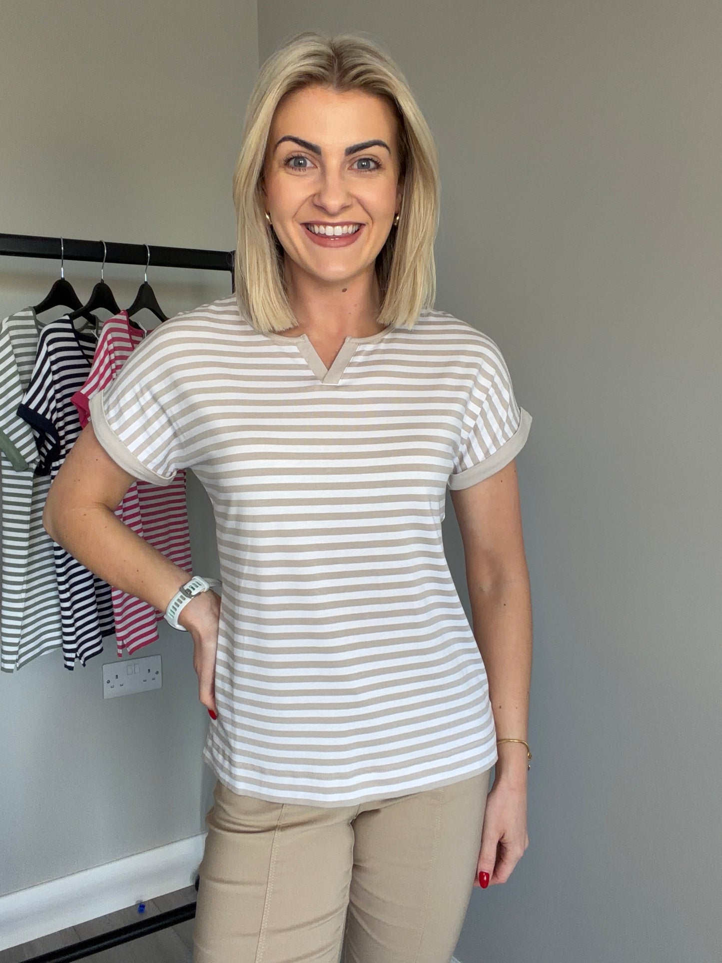 Sand/White Striped Tee