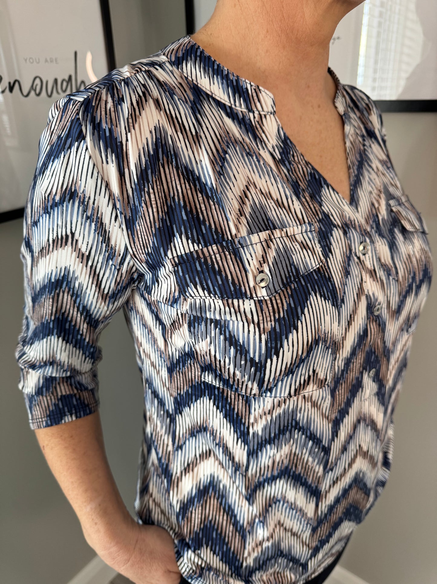 Emreco Navy/Taupe 3/4 Blouse