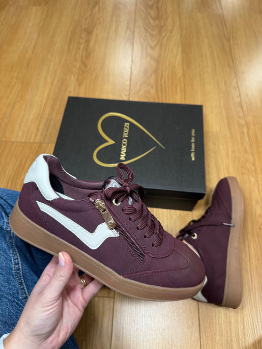 Marco Tozzi Burgundy/Cream Zip Trainer