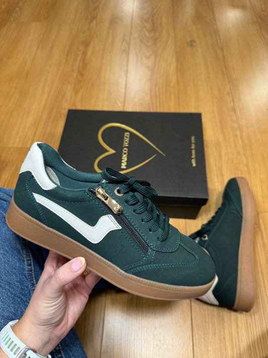 Marco Tozzi Bottle Green/Cream Zip Trainer
