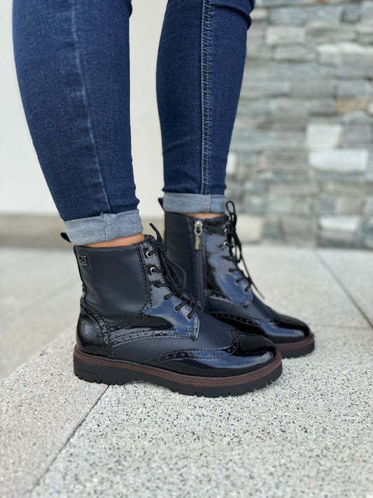 S. Oliver Navy Brogue Lace Up Boot