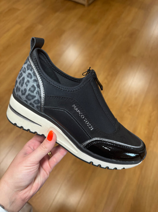 Marco Tozzi Black Zip Wedge Trainer