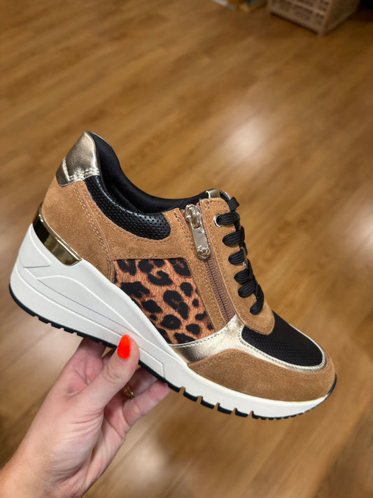 Marco Tozzi Tan/Leopard Zip Trainer