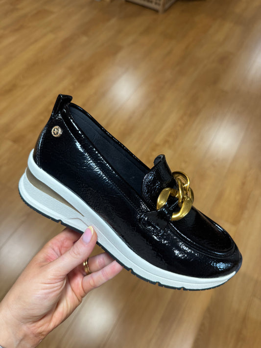 XTI Black Patent Wedge Loafer