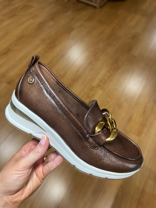 XTI Taupe Patent Wedge Loafer