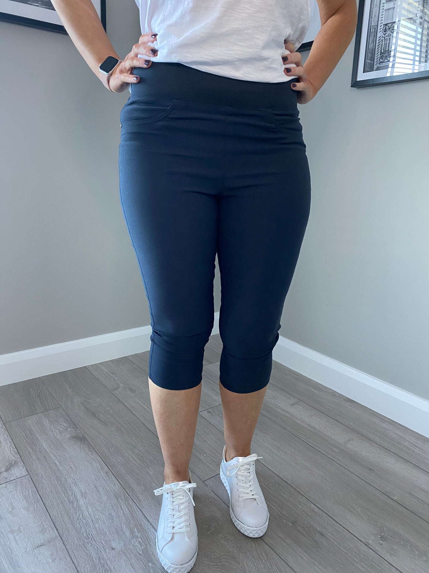 Freequent Navy Elasticated Crops