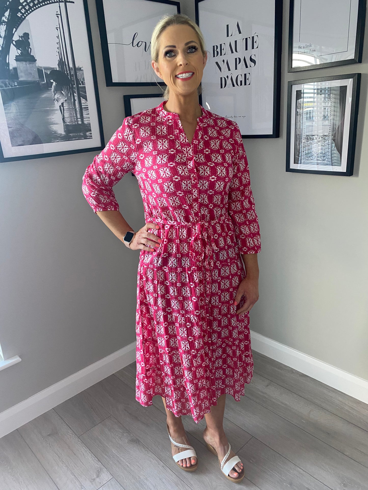 Pomodoro Pink/White Shirt Dress