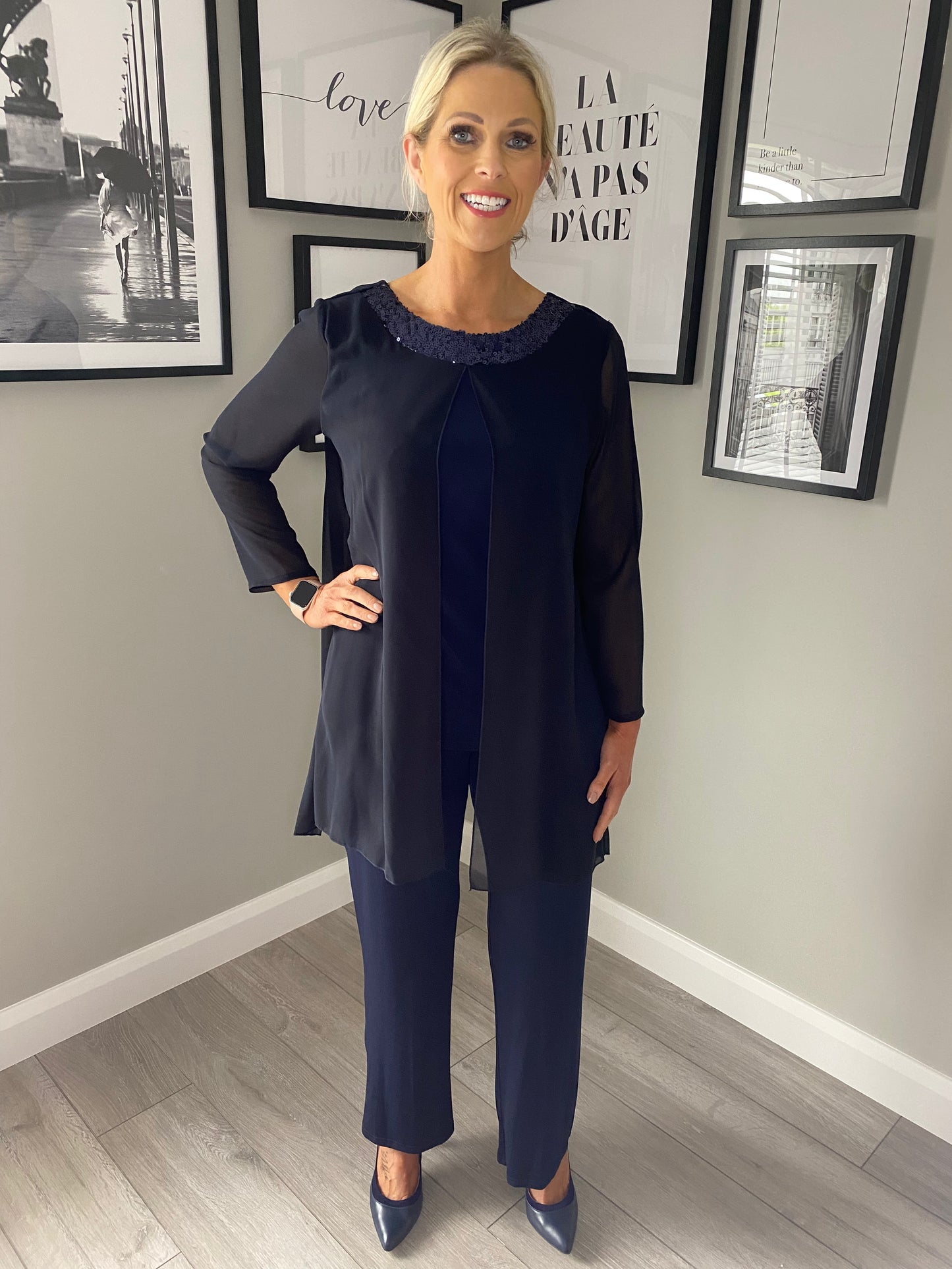 Glitz Navy Sequin Trouser Suit