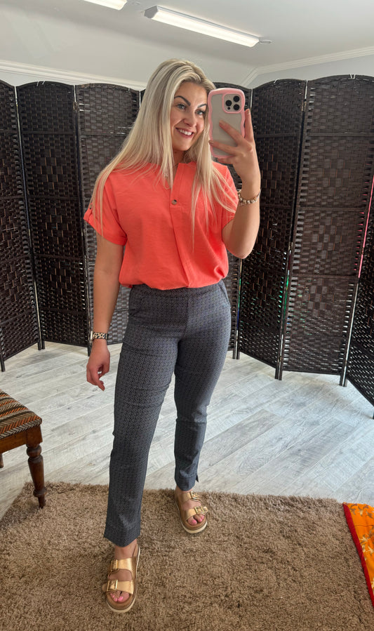 Claudia Navy/White Geometric Trouser