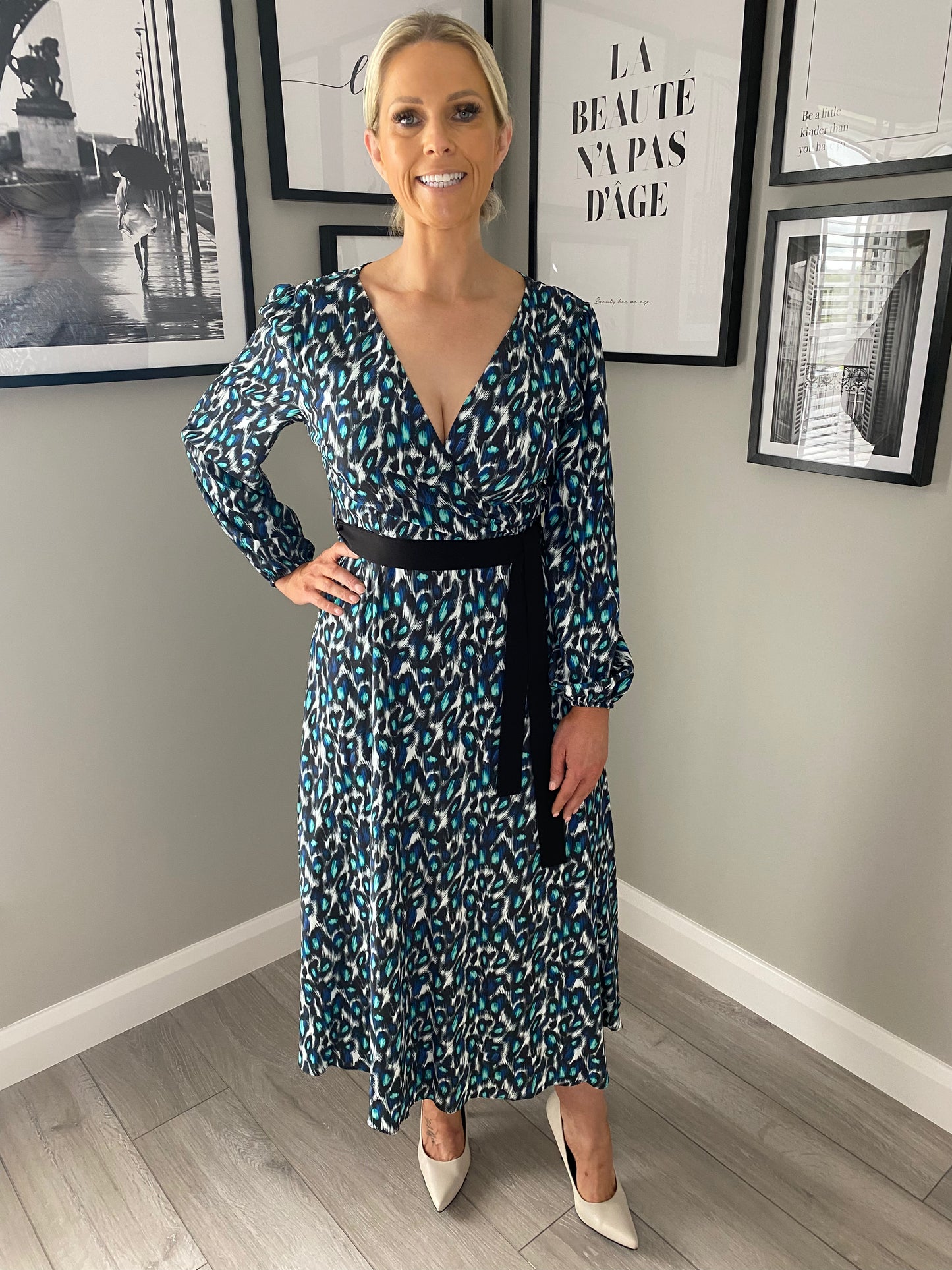 Lizabella Aqua Leopard Dress