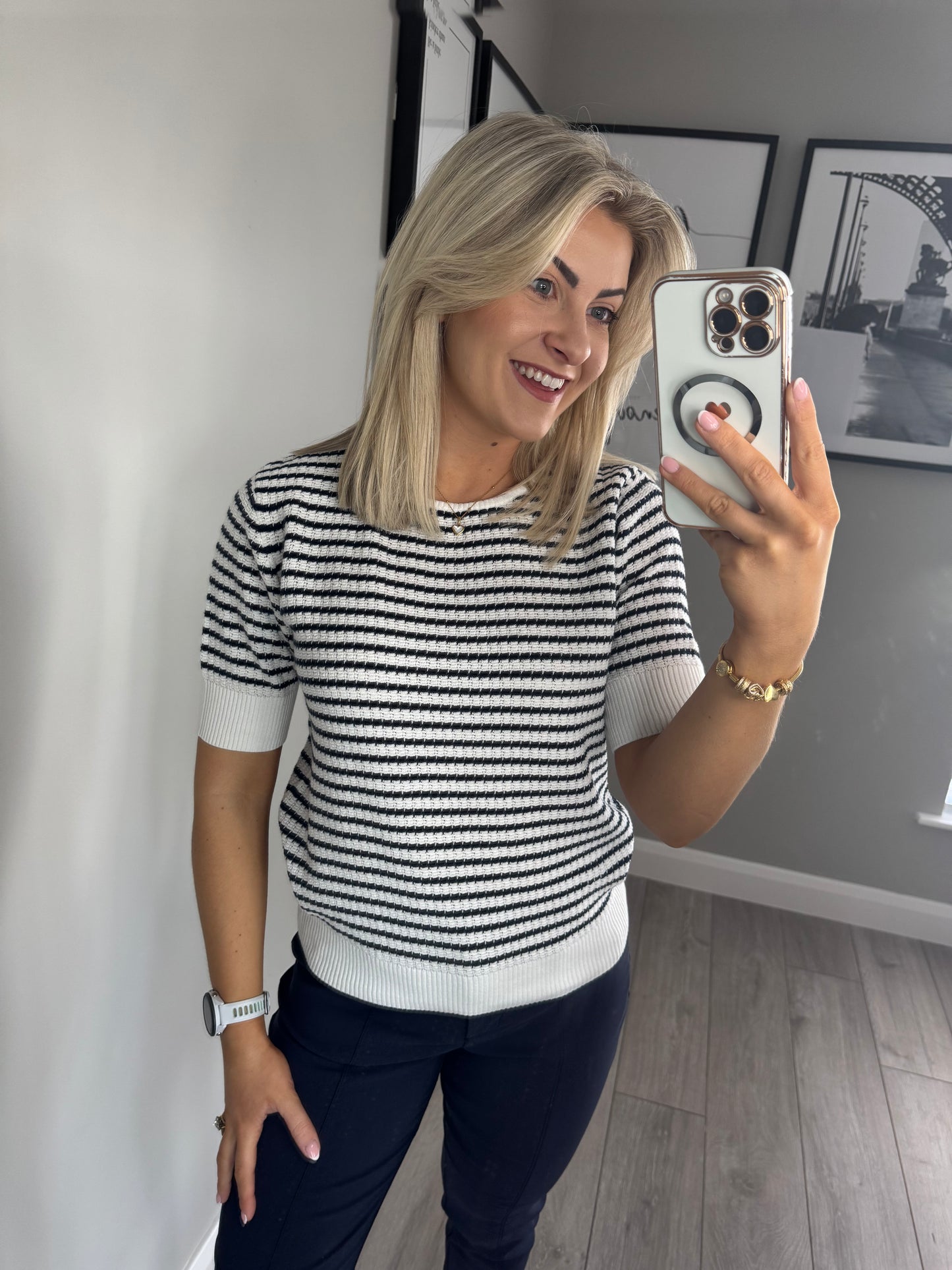 Freequent Navy Striped SS Jumper