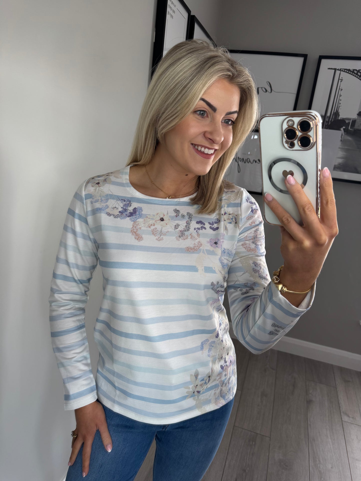 Blue Striped/Floral Top