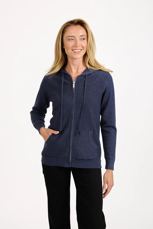 Navy Knit Hooded Cardigan