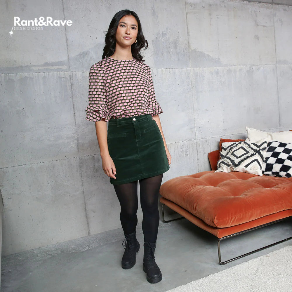 Rant & Rave Ora Forest Green Cord Skirt