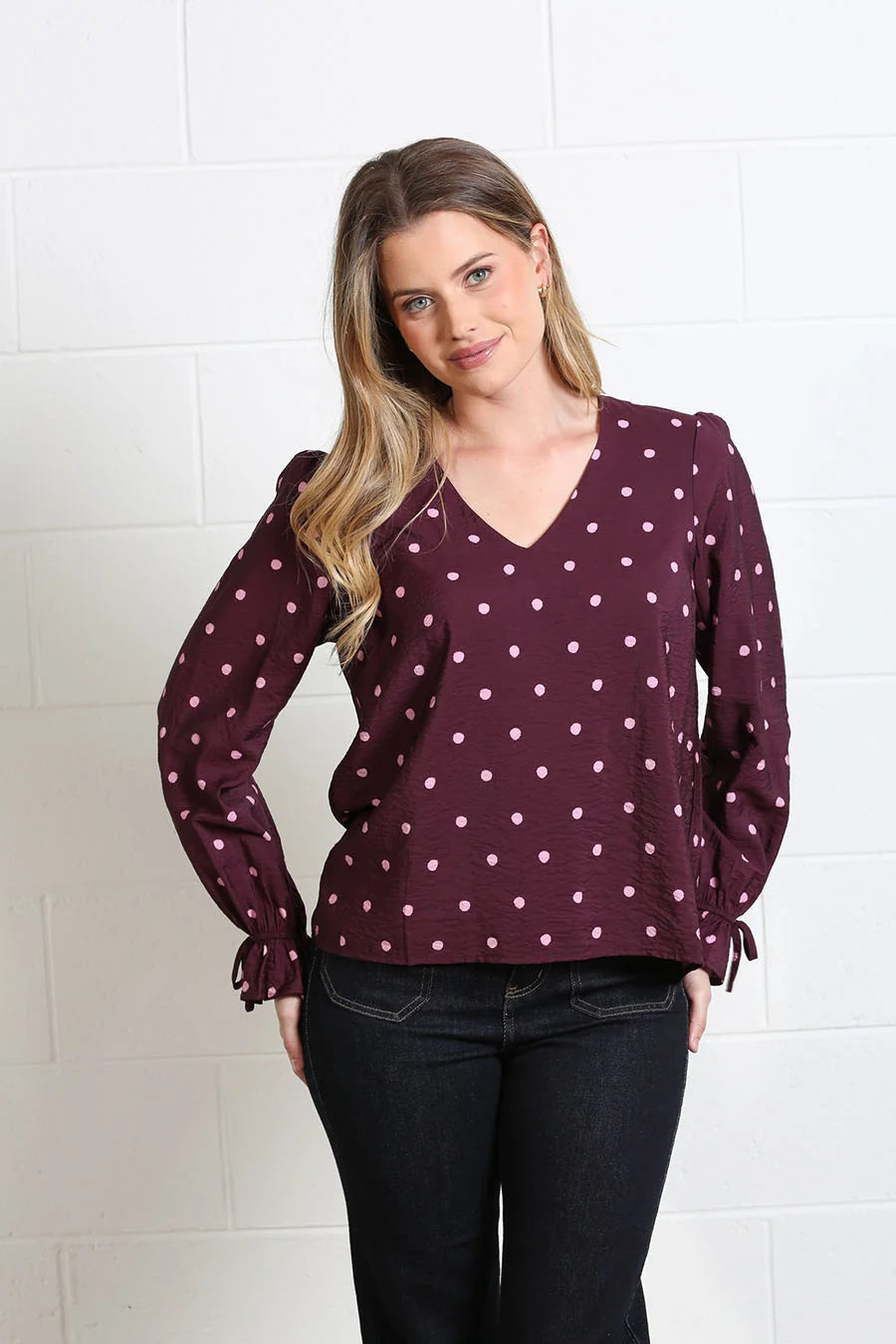 Rant & Rave Sophia Burgundy Dot Top