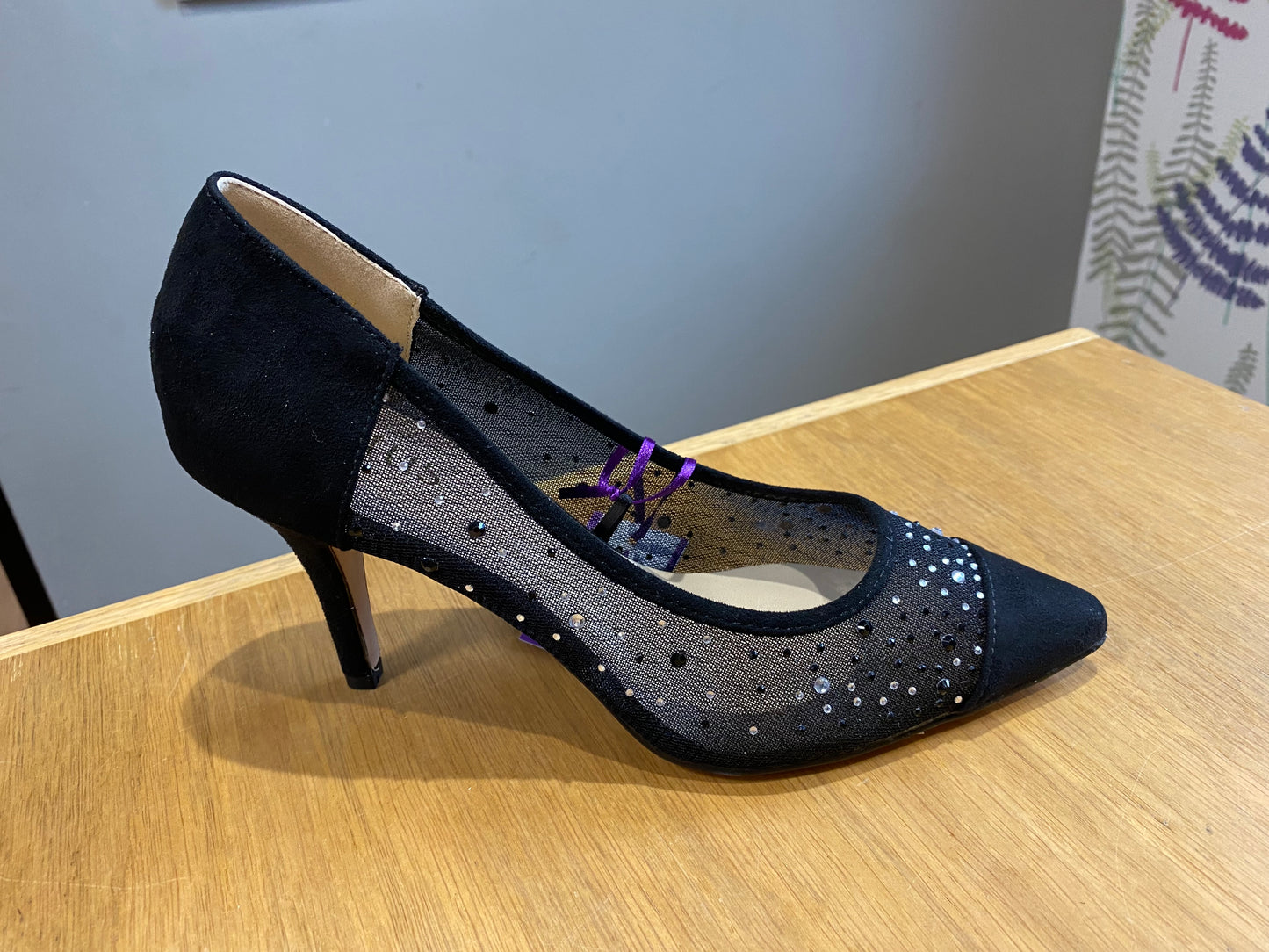 Lotus Maria Black Mesh Court Shoe